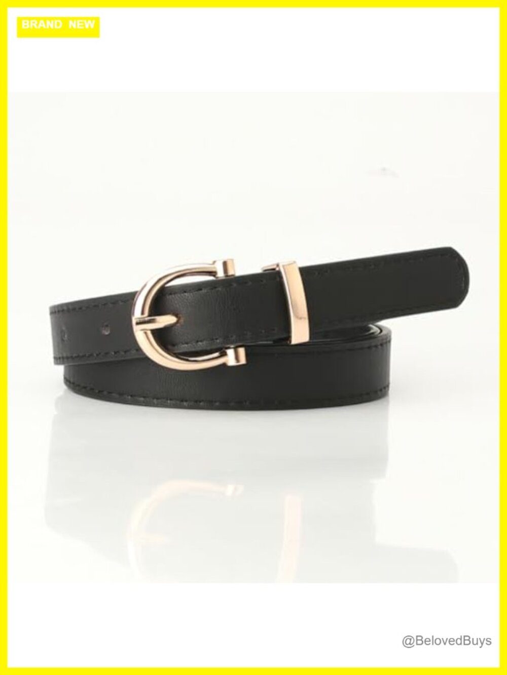 Women's Fashion Leather Belt with Gold Buckle for Jeans Dresses